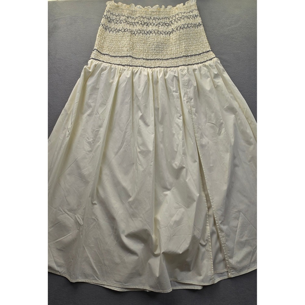 EB Luxe Los Angeles Cream Smocked Strapless Dress Cotton Stitch LS1820 LARGE - Picture 3 of 12